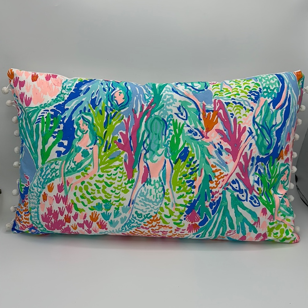 Lilly Pulitzer for Pottery Barn Mermaid Cove throw pillow with Pom pom trim